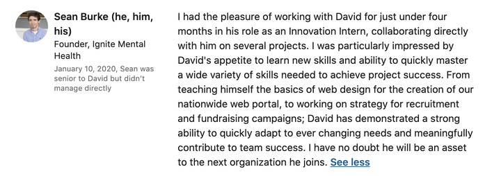 a LinkedIn recommendation from my boss